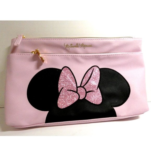 Disney Minnie Mouse Cosmetic Bag Large Pink Pouch Travel Case Makeup Student NWT - Picture 1 of 10